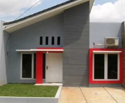 Desain Artistik Rumah Minimalis Type 21: Si Mungil Yang Artistik - Rumah Minimalis Fasad abu-abu dengan sentuhan merah