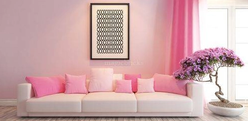 lukisan dinding ruang tamu gaya elegant pink