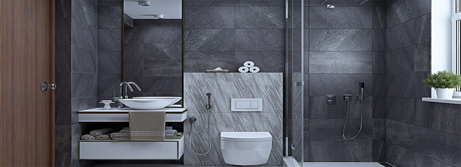 desain interior kamar mandi nuansa hitam putih
