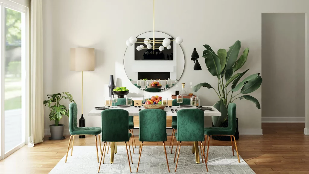 Desain interior estetik terbaik saat ini - Ruang Makan Monokromatik dengan Palet Warna Netral