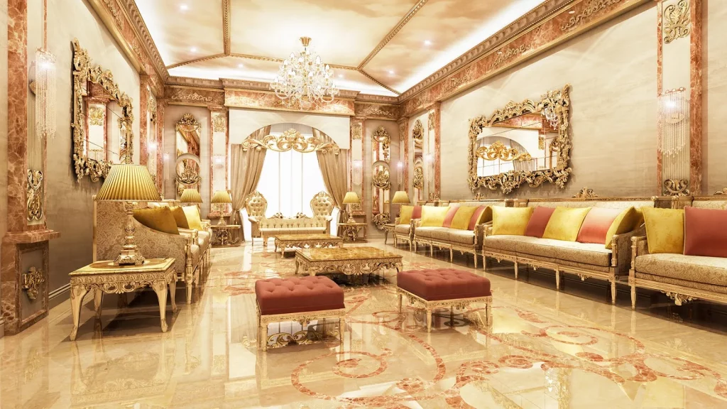 Desain interior rumah klasik eropa rekomendasi untuk anda - Ciri Khas Akseb warna merah dan emas